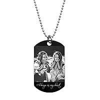 Photo Text Message Laser Engraving Personalized Pendant Dog Tag Stainless Steel Necklace Ball Chain 24''