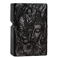 Applicable to Zippo Lighter Module Natural Wood Ebony Wood Carving Lighter Shell Box (Half Buddha & Devil Face)