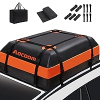 Car Roof Bag Rooftop Cargo Carrier, 15 Cubic Feet Waterproof Car Top Luggage Storage Bag with Anti-Slip Mat, 5 Reinforce Straps and 4 Door Hooks for Vehicles, Orange