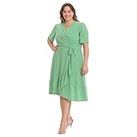 London Times Women's Short Sleeve Ruffle Wrap Dress