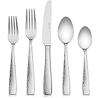 Hudson Essentials 40-Piece Hammered 18/10 Stainless Steel Silverware Cutlery Set, Flatware Service for 8