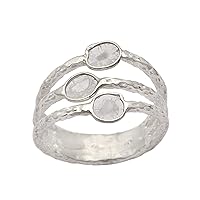 3 Layer split band Natural Diamond Polki Textured Ring, 925 Sterling Silver Ring | ring size US 5 to 13