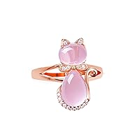 Rose Gold Plated Pink Cat Women Cocktail Statement Rings for Girls with Simulated Cat Eye Stones Size 6 7 8 9 Y428