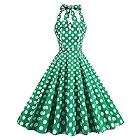 Women 50s Vintage Polka Dot Halter Cocktail Swing Dress 1950s Retro Rockabilly Audrey Hepburn Prom Tea Party Dresses