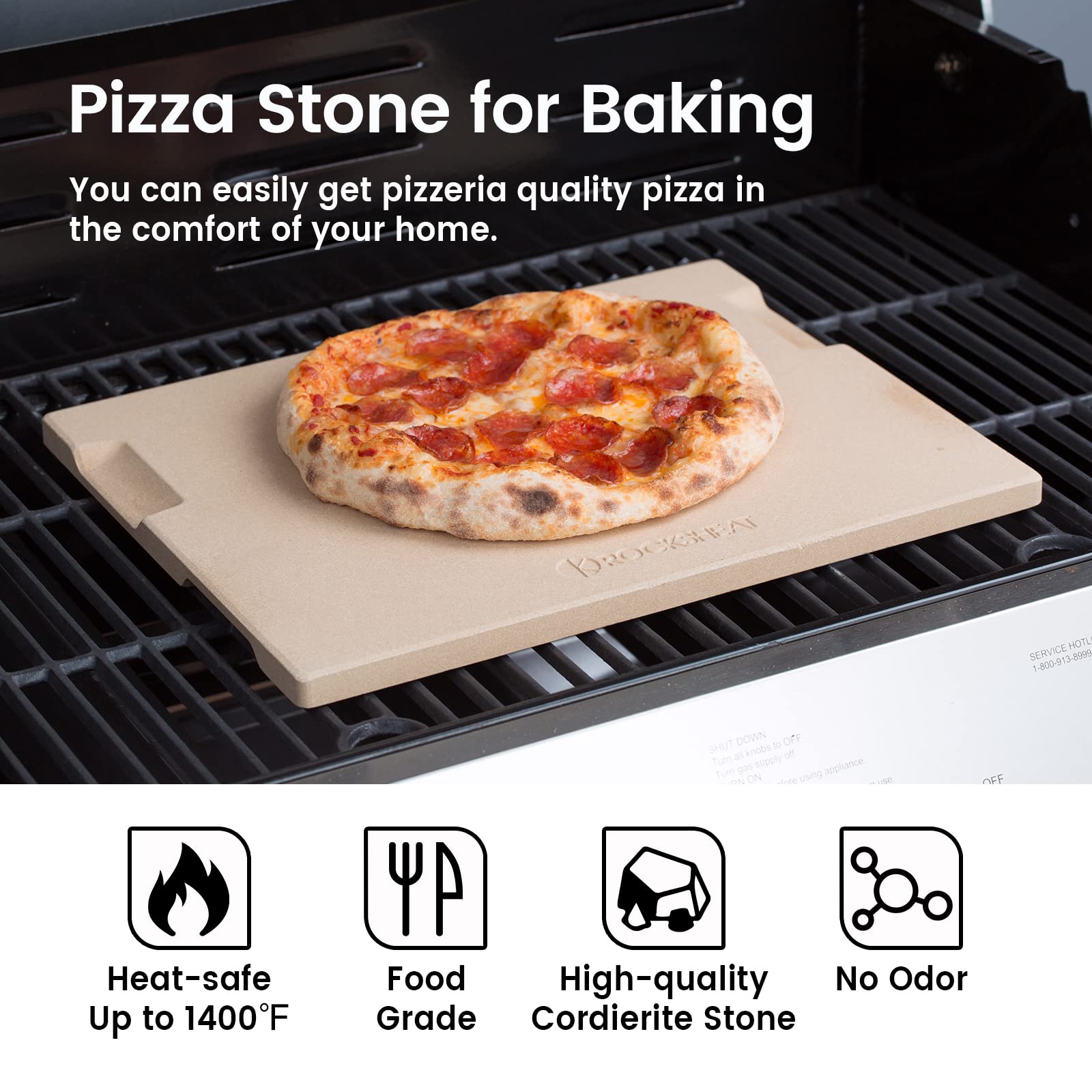 ROCKSHEAT Pizza Stone 12in x 15in Rectangular Baking & Grilling Stone, Perfect for Oven, BBQ and Grill. Innovative Double - faced Built - in 4 Handles Design