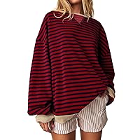 Women Striped Oversized Sweatshirt Color Block Crew Neck Long Sleeve Shirt Casual Pullover Top Fall Y2K Clothes