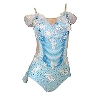Girl's Blue Halter Rhythmic Gymnastics Outfit Sparkles for Competition Performance