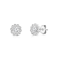 Natalia Drake Small Antique Style Flower 1/2 Cttw Diamond Stud Earrings for Women in Rhodium Plated 925 Sterling Silver