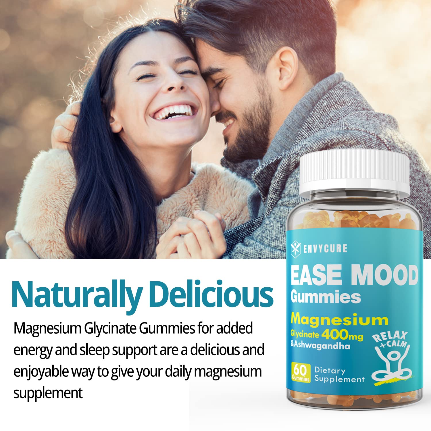 Magnesium Glycinate Gummies 400mg with Ashwagandha, B1, B3, Rhodiola Rosea & Saffron for Support Rest, Mood & Energy - Calm Magnesium Gummies for Adults, Chewable Magnesium Supplement, 120 Count