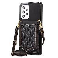 XYX Wallet Case for Samsung A53 5G, Crossbody Strap PU Leather RFID Blocking Credit Holder Card Case Hidden Mirror with Adjustable Lanyard for Galaxy A53 5G, Black
