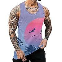 Mens Sleeveless Hawaiian Cut Off T Shirt Gym Workout Muscle Tank Tops V Neck Floral Print Casual Yoga Longline Shirt