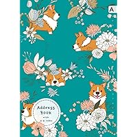 Address Book with A-Z Index: A4 Big Contract & Telephone Notebook | Alphabet Sections | Large Print | Hand-Drawn Corgi Flower Design Teal