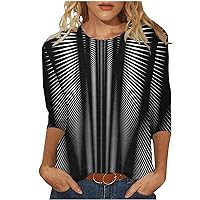 3/4 Length Sleeve Womens Tops Casual Loose Fit Crewneck T Shirts Novelty 3D Printed Cute Three Quarter Length Tunic Tops