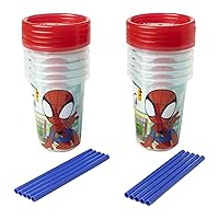 The First Years Spidey and His Amazing Friends Take & Toss Toddler Straw Cups - Spill Proof Toddler Sippy Cups with Snap On Lids and Straws - Spider-Man Gifts and Party Supplies - 10 Oz - 10 Count
