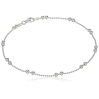 Sterling Silver Double Station Shot Bead Chain Anklet, 9
