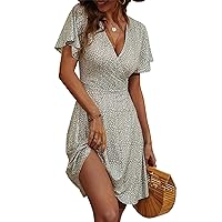 VETIOR Womens Sundress Summer Wrap V Neck Floral Spring Dresses Short Sleeve Sun Dress for Women Casual 2024