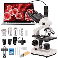 Compound trinocular Microscope, 40X-5000X Magnification, Digital Laboratory trinocular Compound LED Microscope with USB Camera and Mechanical Stage, WF10x and WF20x eyepieces, Abbe Condenser…