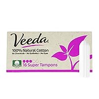 100% Natural Cotton Applicator Free Tampons Super Absorbent Comfort Digital Super Tampons Chlorine Toxin and Pesticide free, 16 Count