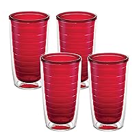 Tervis Clear & Colorful Tabletop Made in USA Double Walled Insulated Tumbler Travel Cup Keeps Drinks Cold & Hot, 16oz - 4pk, Red