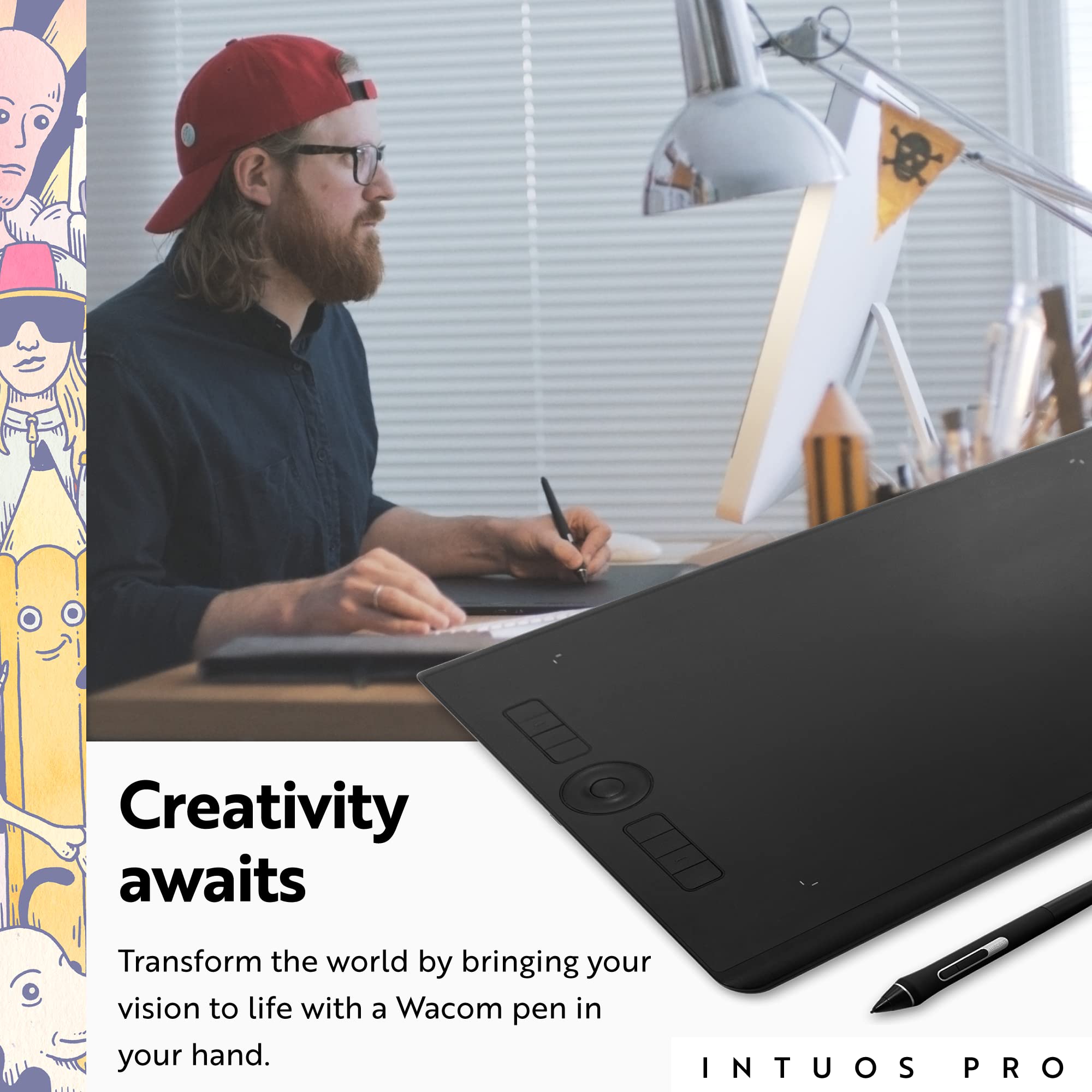 Wacom Intuos Pro Large Bluetooth Graphics Drawing Tablet, 8 Customizable ExpressKeys 8192 Pressure Sensitive Pro Pen 2 Included, Compatible with Mac OS and Windows,Black