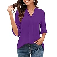 Anyhold Women's Fashion Spring Summer Tops 2024 Dressy Blouse Chiffon V Neck Shirts Casual Ruffle Sleeve Work Pleated Top