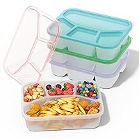 Bento Box Adult Lunch Box (4 Pack), 4-Compartment Meal Prep Container for Kids, Reusable Food Storage Containers with Transparent Lids, No BPA, Microwaveable (Transparent (Red/Green/Blue/Purple))