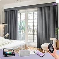 Graywind Rechargeable Smart Curtains Compatible with Alexa App Remote Control Motorized Drape for Sliding Door One-Way or Split Draw, Custom Width Up to 220