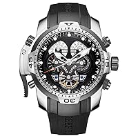 REEF TIGER Mens Sport Watches Complicated Black Dial Steel Case Automatic Watch Military Watches RGA3503