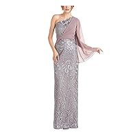 JS Collections Womens Silver Embroidered Zippered Overlay Lined Floral Long Sleeve Asymmetrical Neckline Full-Length Evening Gown Dress 18