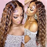 Highlight Colored Human Hair Wigs 150% Water Wave 13X6 Lace Front Human Hair Glueless HD Crystal Lace Bleached knots 1BT27 Ombre Color Invisible Lace Remy Wavy Virgin Hair Wigs 16 Inches
