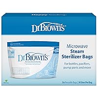 Microwave Steam Sterilizer Bags for Baby Bottles, Pacifiers, Pump Parts and Accessories, Travel Baby Bottle Sterilizer, 30 Uses per Bag, 5-Pack
