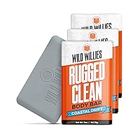 Wild Willies Men's Moisturizing Soap Bar, Mens Skin Care Charcoal Infused Body Bar With Odor Control, Soap For Men (3 Pack) Gift For Men Coastal Drift Scent