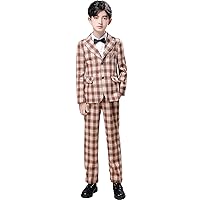 Boys Suits 3 Pieces Formal Suit Set Plaid Blazer Pants Slim Fit Suit Jacket for Wedding Party