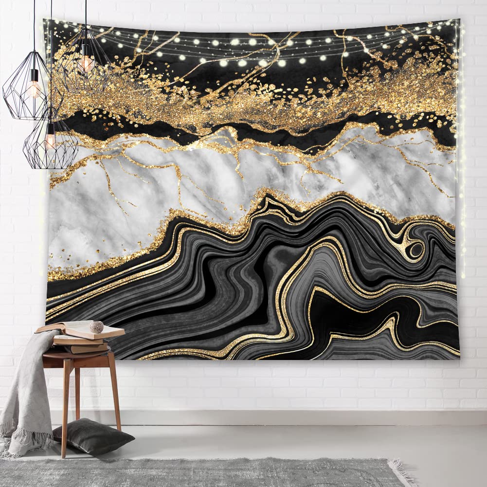 Mua Homewelle Black Gold Marble Tapestry Golden Wave Geometric ...