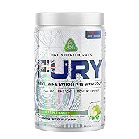 Core Nutritionals Fury Platinum Pre Workout Intensifier with 375mg Caffeine, 5G Creatine Monohydrate, 6G L-Citruline for Maximum Pump, Power, Focus and Energy, 20 Servings, (Green Apple Candy)