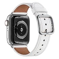 MNBVCXZ Compatible with Apple Watch Band 38mm 40mm 41mm 42mm 44mm 45mm 49mm Women Men Girls Boys Genuine Leather Replacement Strap for iWatch Series 9 8 7 6 5 4 3 2 1 Ultra SE (White/Silver)