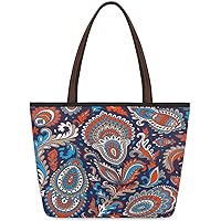 Paisley Pattern Ethnic（04） Large Tote Bag For Women Shoulder Handbags with Zippper Top Handle Satchel Bags for Shopping Travel Gym Work School