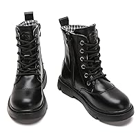kkdom Boys Girls Waterproof Lace Up Side Zipper Mid Calf Combat Boots(Toddler/Little Kid/Big Kid)