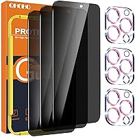QHOHQ 3 Pack Privacy Screen Protector for iPhone 15 Pro Max [6.7 Inch] with 3 Pack Camera Lens Protector, Anti Spy Tempered Glass Film, 9H Hardness, HD, Bubble Free, Case Friendly - Pink