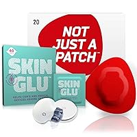 & Skin Glu Combo Pack, Adhesive Patches for CGM and Infusion Site, Compatible with Freestyle Libre & Medtronic Sensors, Plus CGM Patch Barrier Wipes, (20 Red Patches & 40 Wipes)