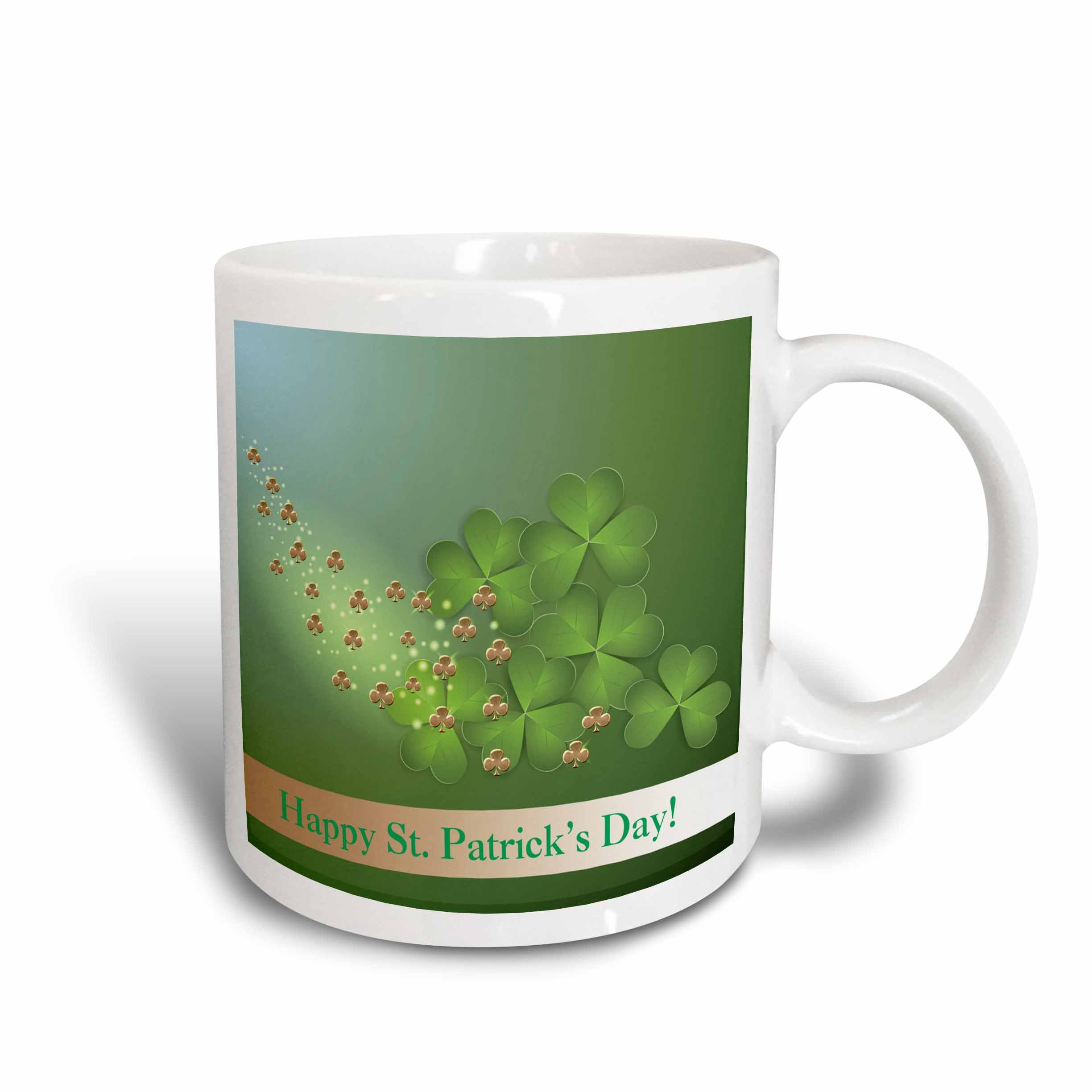 3dRose Beautiful Green And Gold Shamrocks Happy St Patrick's Day Ceramic Mug, 11 oz, Multicolor