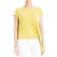 Max Studio Women's Spring 2023 Fashion Everyday Solid Short Sleeve Side Tie Knit Top