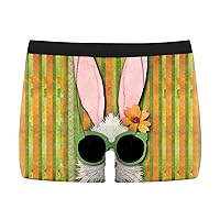Funny Happy Easter Mens Boxer Briefs Breathable Underwear Fly Front with Pouch Cute Bunny Rabbit Print Undershorts