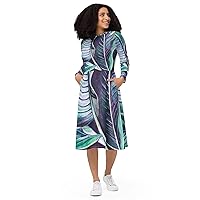 PHNYXPRO | All-Over Print Long Sleeve midi Dress | 2XS-6XL | Leaf Art | Line in Nature 7