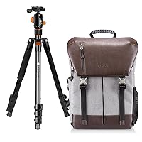 TARION Camera Backpack + Travel Tripod with Ball Head | Waterproof Camera Bag with 15.6 Inch Laptop Compartment RB02 + 61in Aluminium Camera Tripod Monopod for DSLR SLR Mirrorless Cameras Q550