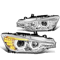 DNA MOTORING HL-3D-F3013-CH Chrome Housing Crystal U-Halo Projector Headlights with 3D LED Turn Signal Compatible with 12-16 F30