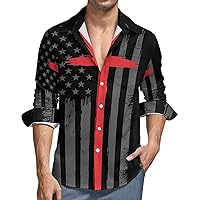 Mens Button Down Long Sleeve Shirts American Flag Soft Peach Skin Velvet Casual Beach Shirts with Pocket color17