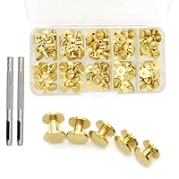 60 Sets Brass Screws Leather Fasteners Rivets Kit with Install Hole Punch(5 Sizes)