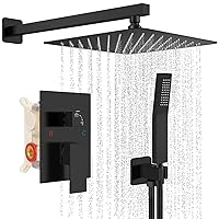 10 Inch Shower Faucet Set, Rainfall Shower System with High Pressure Handheld Shower Head and Square Fixed Shower Head,Spray Wall Mounted Rainfall Shower Fixtures