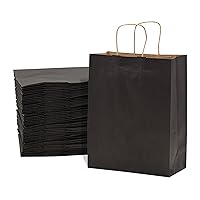 Prime Line Packaging 10x5x13 100 Pack Medium Black Gift Bags with Handles, Kraft Paper Shopping Bags for Small Business, Boutique, Retail, Favors Bulk